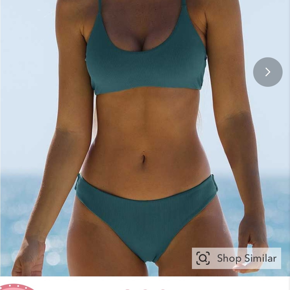 NWT Kamoni Teal Bikini Set size Medium bralette scoop low waist cheeky bikini
